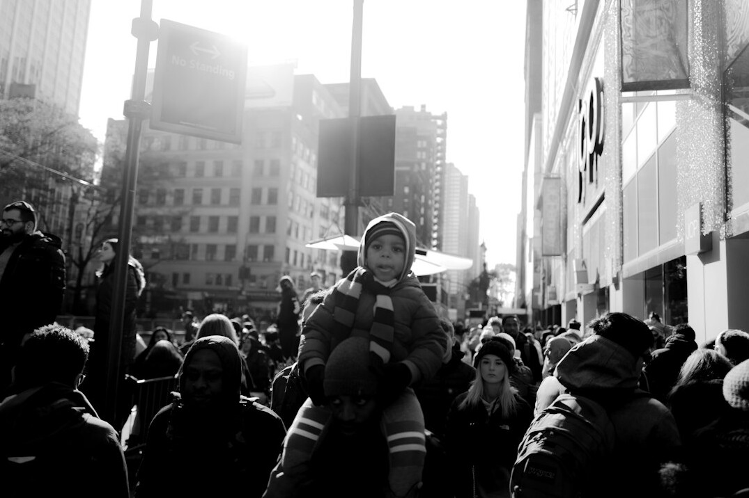 diverse crowd in city